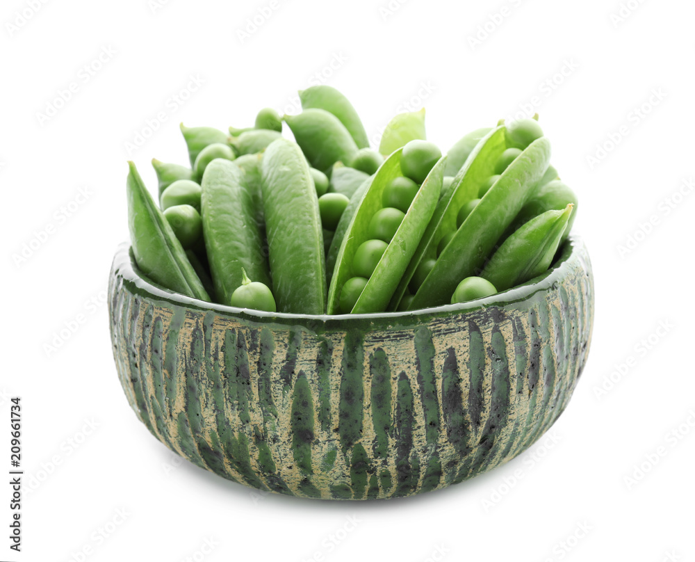 Bowl with green peas on white background Bowl with green peas on white background