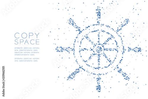 Abstract Geometric Low polygon square box pixel and Triangle pattern Ship Steering Wheel shape, aquatic and marine life concept design blue color illustration on white background with copy space
