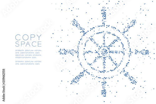 Abstract Geometric Circle dot pixel pattern Ship Steering Wheel shape, aquatic and marine life concept design blue color illustration on white background with copy space, vector eps 10