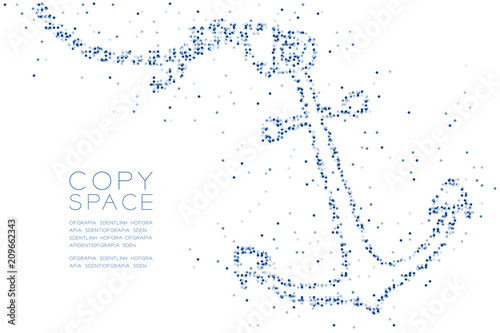 Abstract Geometric Circle dot pixel pattern Anchor shape, aquatic and marine life concept design blue color illustration on white background with copy space, vector eps 10
