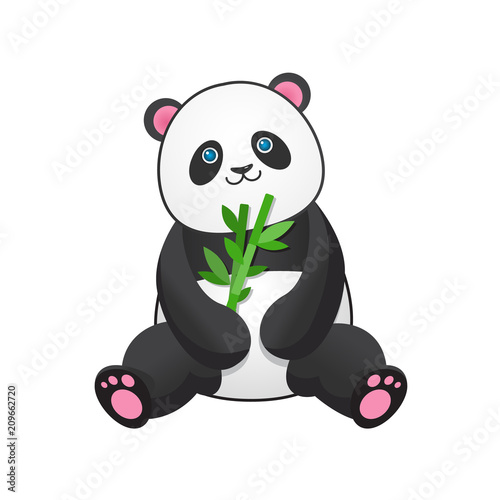 Fototapeta Naklejka Na Ścianę i Meble -  Panda with bamboo. Design element for baby shower card, scrapbook, invitation, baby goods and childish accessories. Isolated on white background. Vector illustration.
