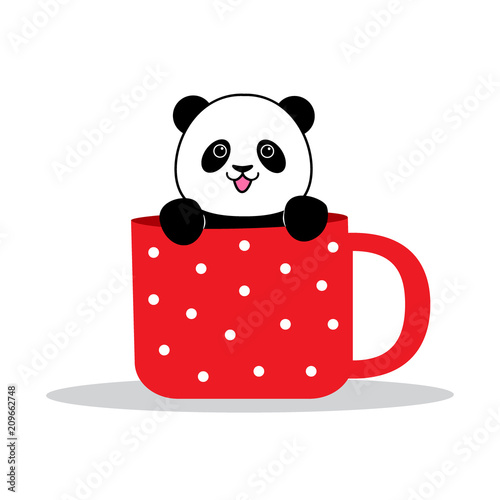 Fototapeta Naklejka Na Ścianę i Meble -  Panda sits in a mug. Design element for baby shower card, scrapbook, invitation, baby goods and childish accessories. Isolated on white background. Vector illustration.