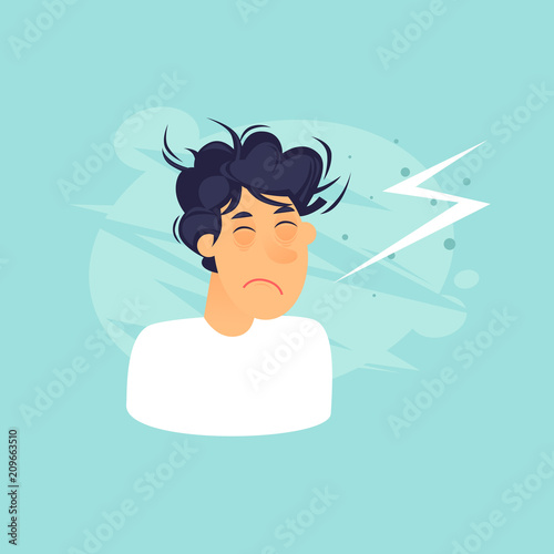 Insomnia, tired man. Flat design vector illustration.