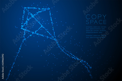 Abstract Geometric Circle dot pixel pattern Diamond Kite shape, freedom concept design blue color illustration isolated on blue gradient background with copy space, vector eps 10