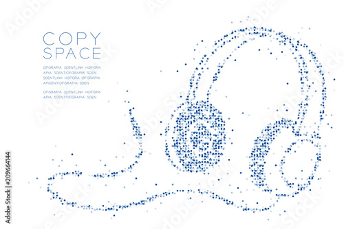 Abstract Geometric Circle dot pixel pattern Headphone shape, music instrument concept design blue color illustration on white background with copy space, vector eps 10