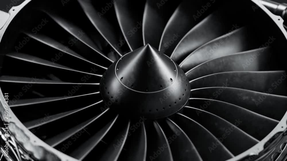 Seamless animation of CFM56 turbofan aircraft engine slowly spinning ...