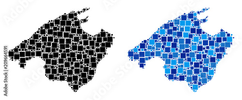 Dotted Spain Mallorca Island map variants. Abstract geographic scheme variant designed with blue color variations.