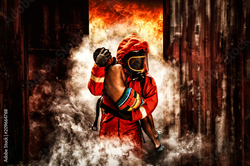 Canvas Print firefighter rescue