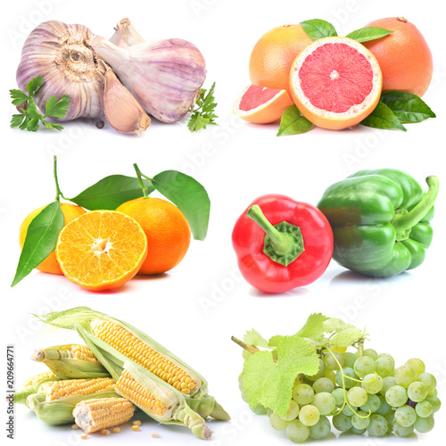 Fruits and vegetables on a white background