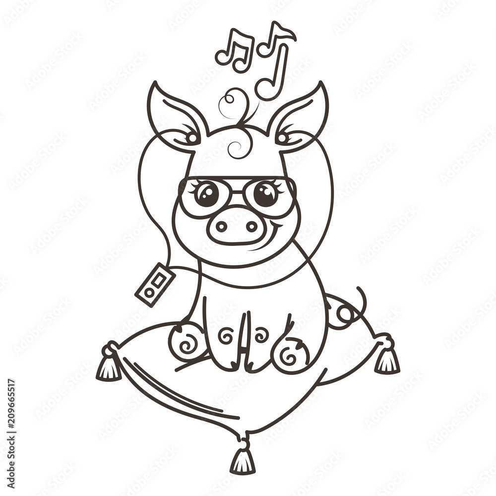Cute cartoon baby pig in a cool sunglasses