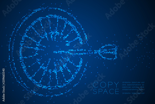 Abstract Geometric Circle dot pixel pattern Dartboard game shape, business success concept design blue color illustration isolated on blue gradient background with copy space, vector eps 10
