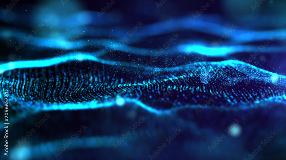 Futuristic Blue digital abstract luxurious sparkling wave particles flow de-focus background Futuristic Blue digital abstract luxurious sparkling wave particles flow de-focus background