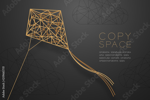 Diamond Kite and cloud wireframe Polygon golden frame structure, business structure concept design illustration isolated on black gradient background with copy space, vector eps 10
