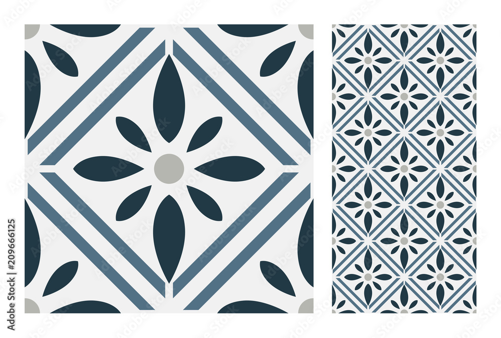 vintage tiles Portuguese patterns antique seamless design in Vector illustration