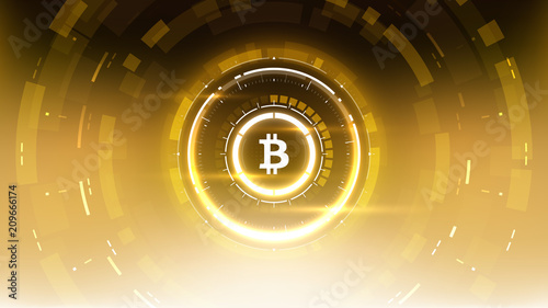 Bitcoin cryprocurrency futuristic vector illustration for background, HUD, graphical user interface, banner, business and finance infographics and more. Worldwide digital money blockchain system