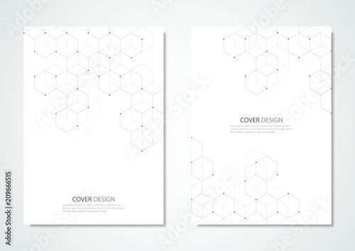 Technology and science vector brochure or cover design. Geometric abstract background with hexagons elements.