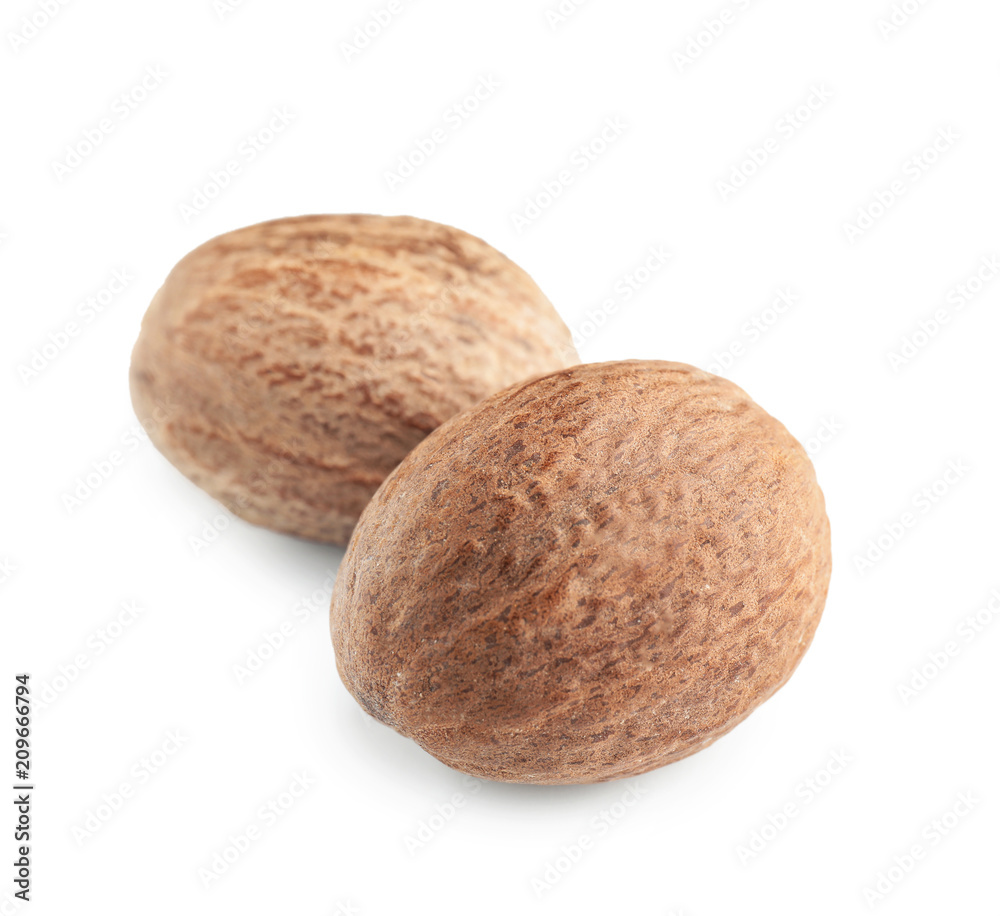 Nutmegs on white background Nutmegs on white background