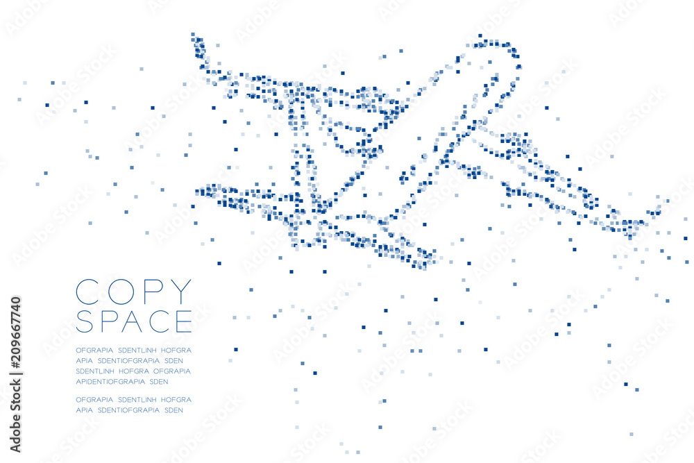 Abstract Geometric Square box pixel pattern Airplane shape, transportation concept design blue color illustration on white background with copy space, vector eps 10