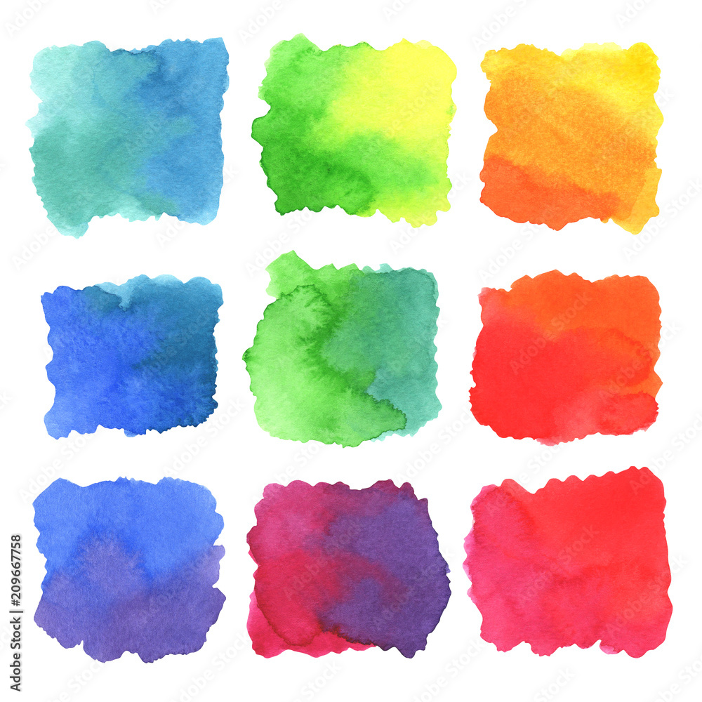 Hand painted set of watercolor colorful abstract element isolated on white background