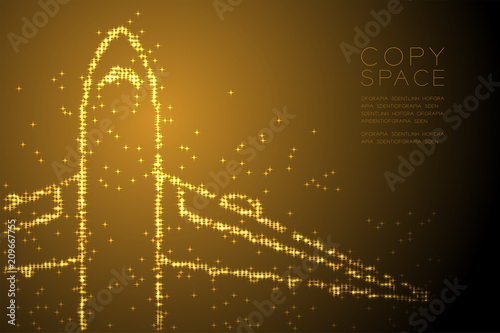 Abstract Shiny Star pattern Airplane shape, transportation concept design gold color illustration isolated on brown gradient background with copy space, vector eps 10