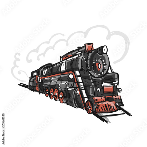 Fototapeta Naklejka Na Ścianę i Meble -  Retro train, sketch for your design