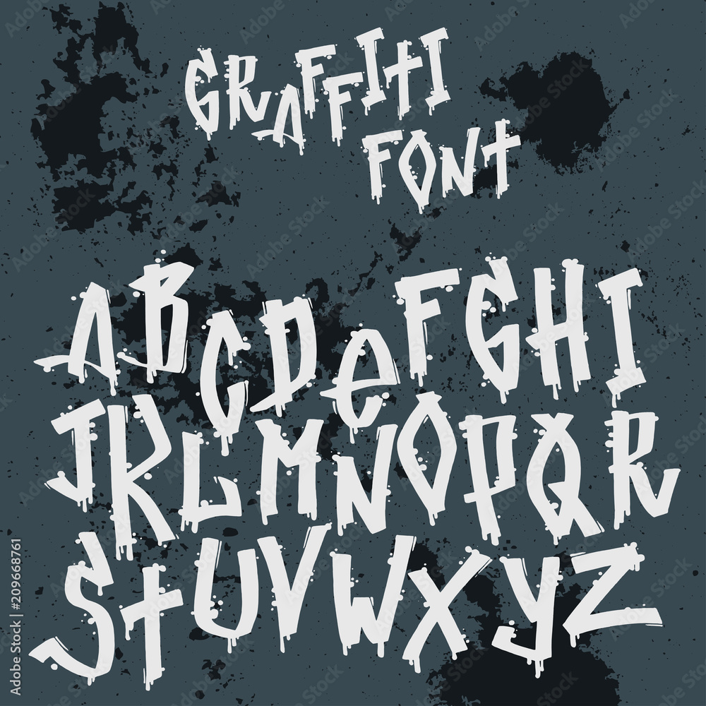 Hand drawn grunge font paint symbol design detailed vector alphabet