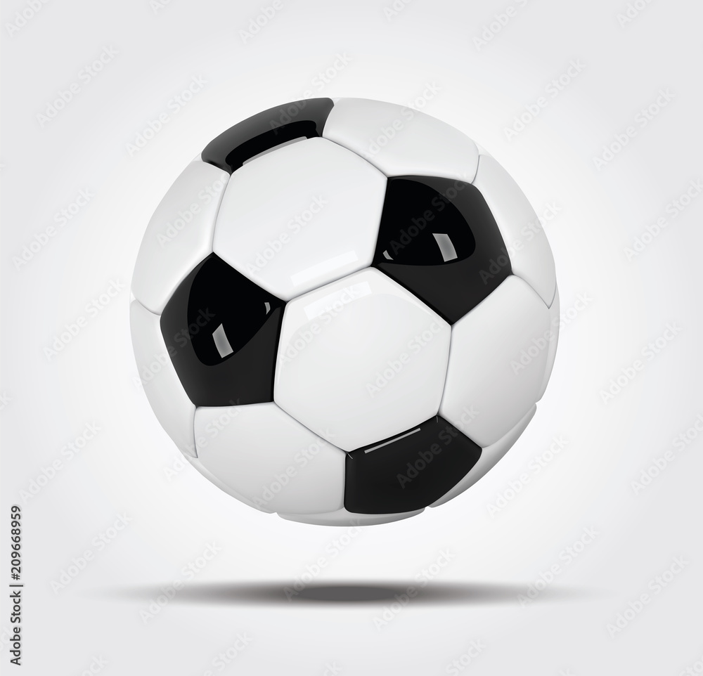 Realistic soccer ball or football ball on white background. 3d Style vector Ball on white background Realistic soccer ball or football ball on white background. 3d Style vector Ball on white background