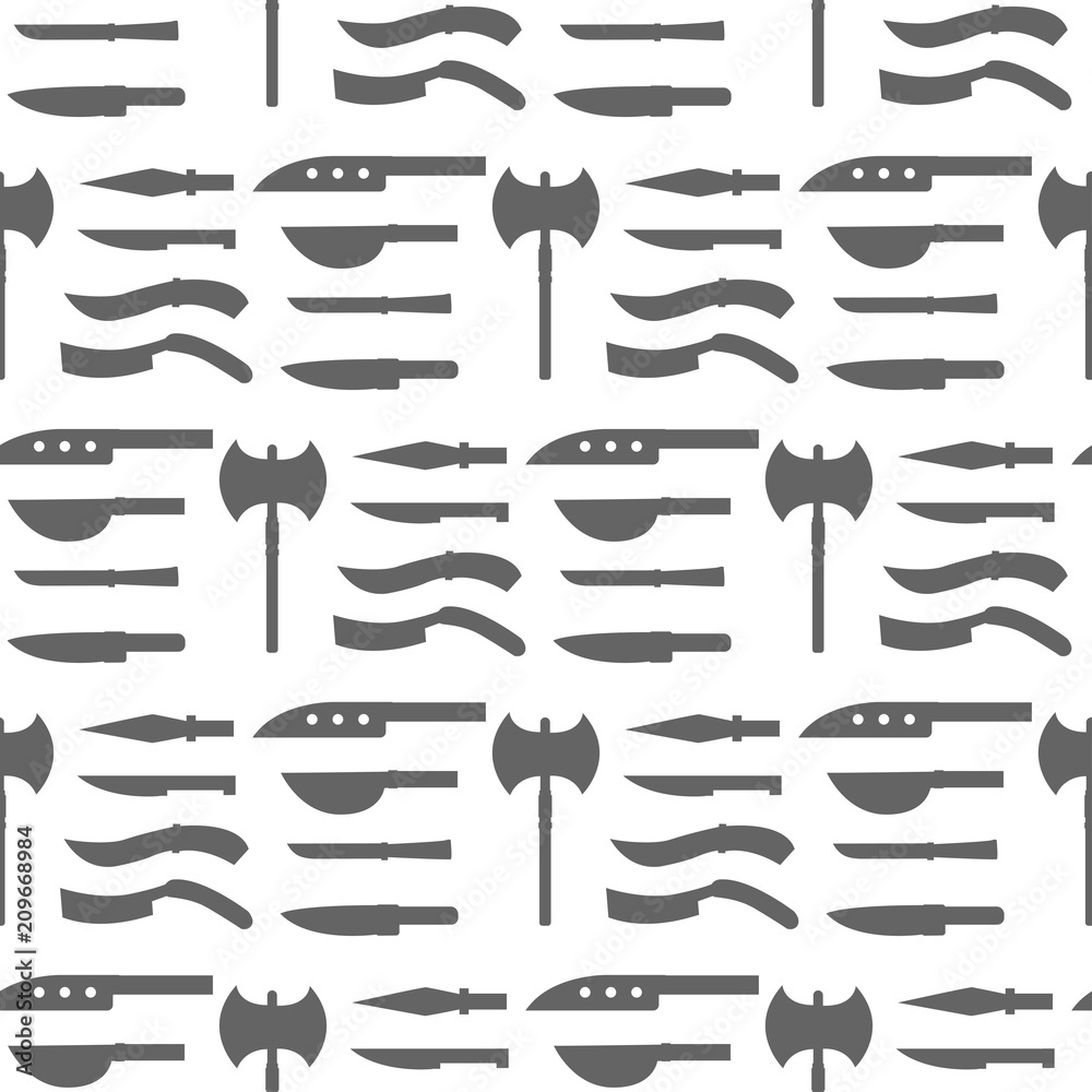 Knifes cooking chef meal kitchen utensil lunch razor stainless restaurant blade tool seamless pattern background vector illustration.