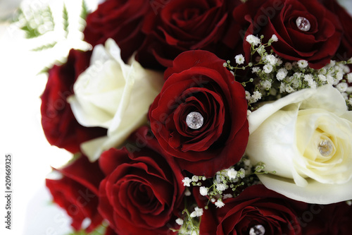 Elegant red and white roses wedding bouquet