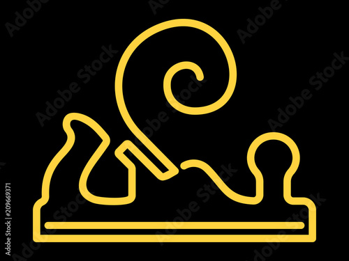 Jointer linear icon with spiral shavings Wood work shop logo Workhouse equipment isolated on black2