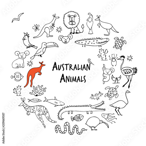 Australian animals set, sketch for your design