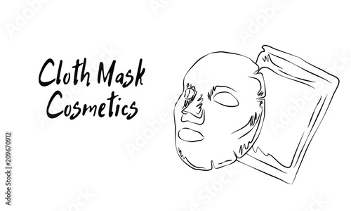cloth mask cosmetics, sketch of cosmetics, how to apply facial cosmetic mask line color icons set