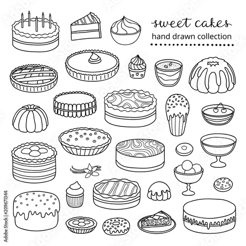 Set of hand drawn cakes.