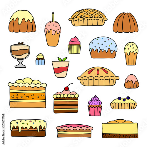 Collection of doodle cakes.