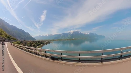 Driving car at Switzerland mountain countryside