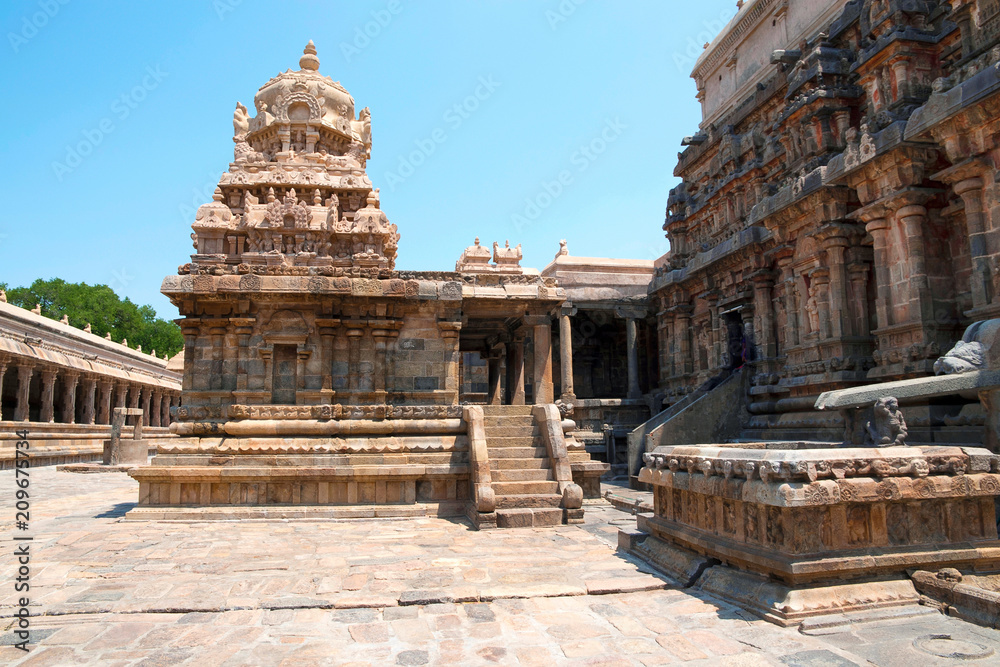 Chandikesvara Temple in the north of Airavatesvara Temple, Darasuram, Tamil Nadu. View from West.