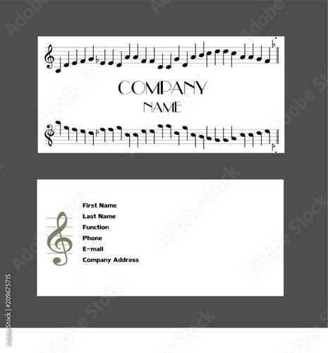 White background business card with music notes pattern