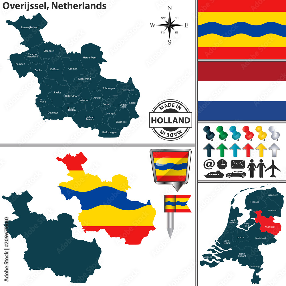 Fototapeta premium Map of Overijssel, Netherlands