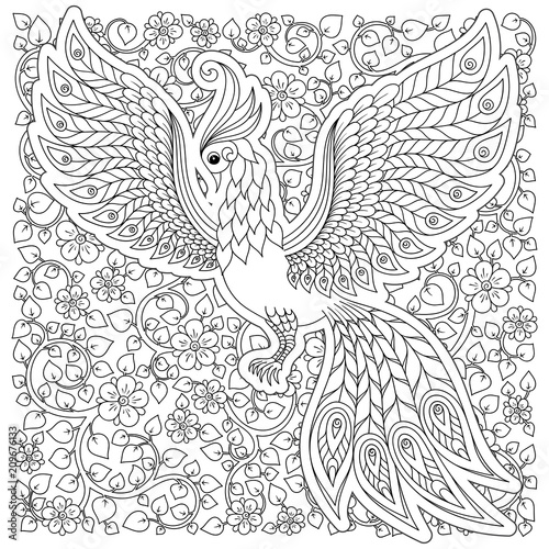  Firebird for anti stress Coloring Page with high details.