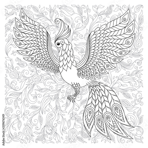 Vector fantasy stylized cockatoo jungle parrot silhouette.