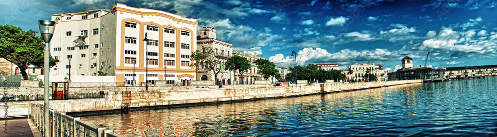 panoramic View of the bay and the malecon of Havana, Cuba