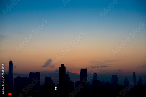 BANGKOK  THAILAND -  JANUARY 16  2018   Silhouette of Bangkok city view with beautiful sunrise background