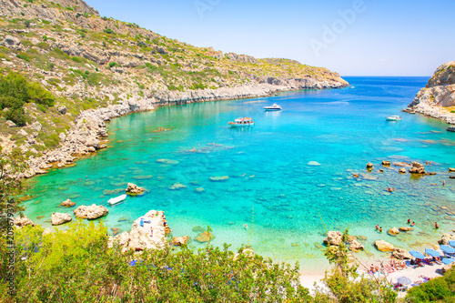 The scenic Anthony Quinn Bay on Rhodes Island, Mediterranean Sea, Greece