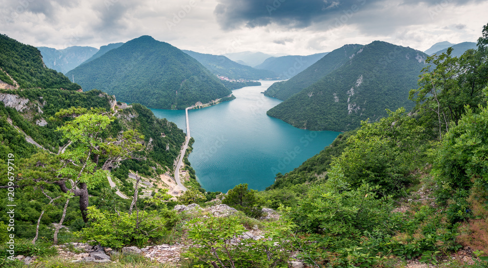 Panoramic View of the Piva Lake, in Northern Montenegro