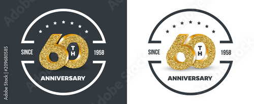 60th Anniversary logo on dark and white background. 60-year anniversary banners. Vector illustration.