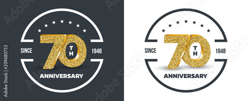 70th Anniversary logo on dark and white background. 70-year anniversary banners. Vector illustration.