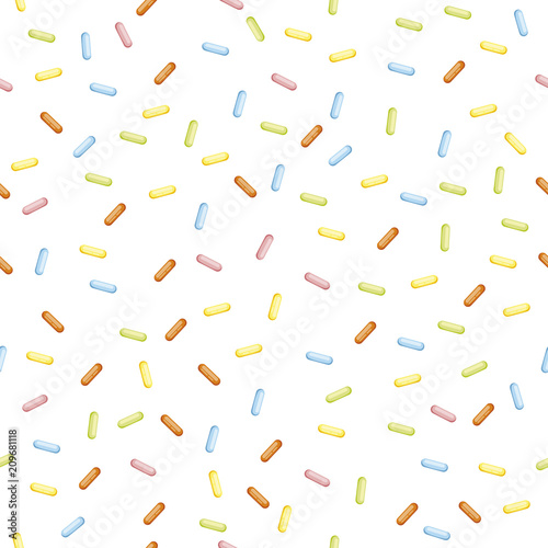 Seamless Modern Vector Confetti. Background Pattern. Covering confectionery. confetti on white background. colored caramel, lollipops. multicolored sticks. Memphis Pattern. decoration. Holiday Texture