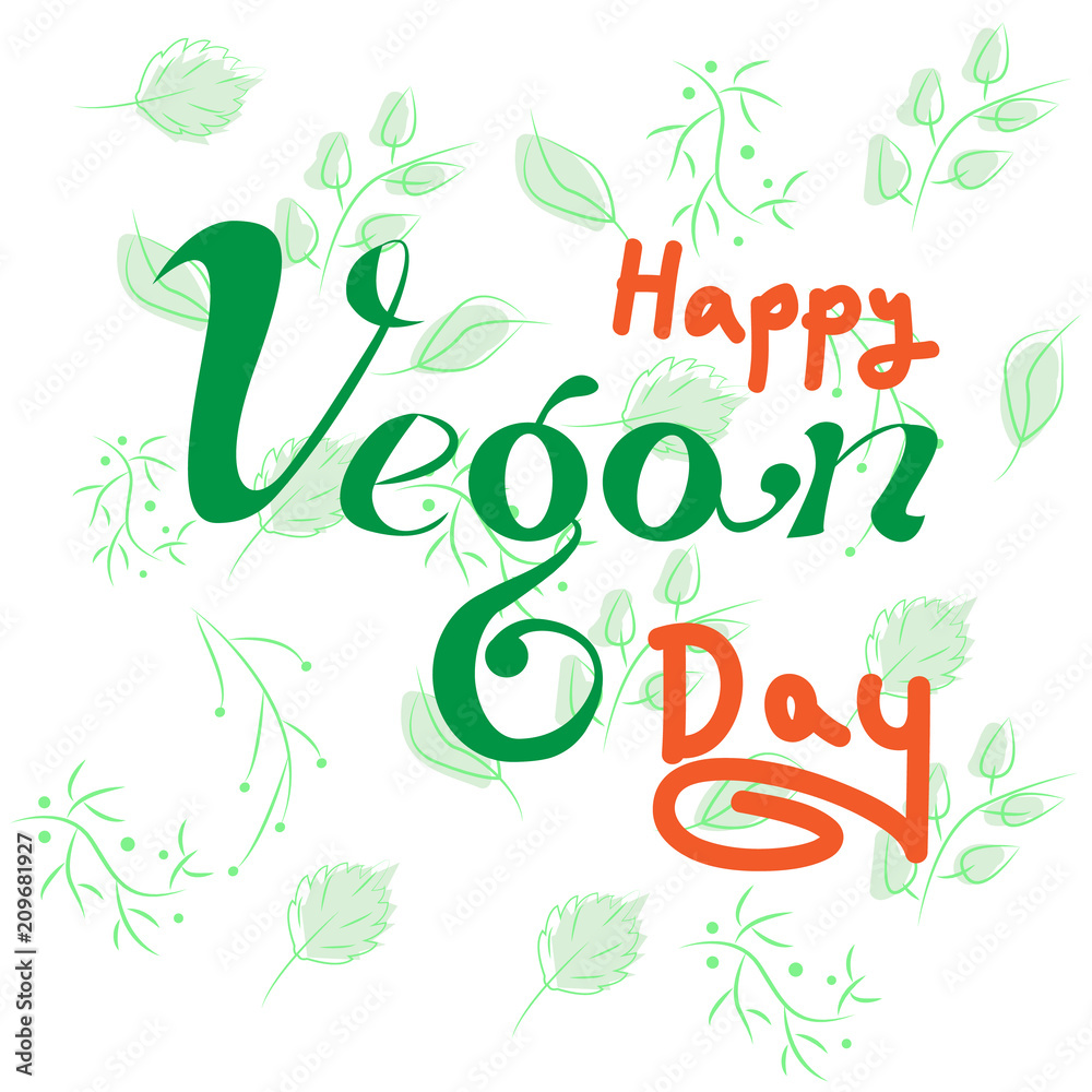 Fototapeta premium Hand drawn vegan day card with lettering