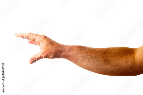 Adult male hand showing gesture isolated on white
