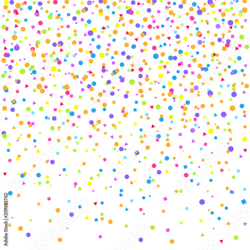 Falling multicolored glitters. Background with confetti. Pattern for design. Print for polygraphy, posters, t-shirts and textiles. Greeting cards